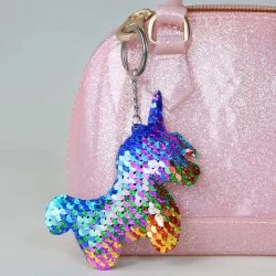 Porte-clefs licorne paillettes arc-en-ciel