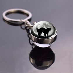 Porte-clés pompon chat noir