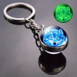 Porte-clés boule de verre tête de loup