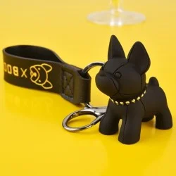 Porte-clés bouledogue français noir en cuir