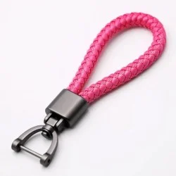 Porte-clés poignée rose fuchsia fait main avec boucle fer à cheval