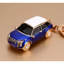 Porte-clefs mini voiture bleue en strass